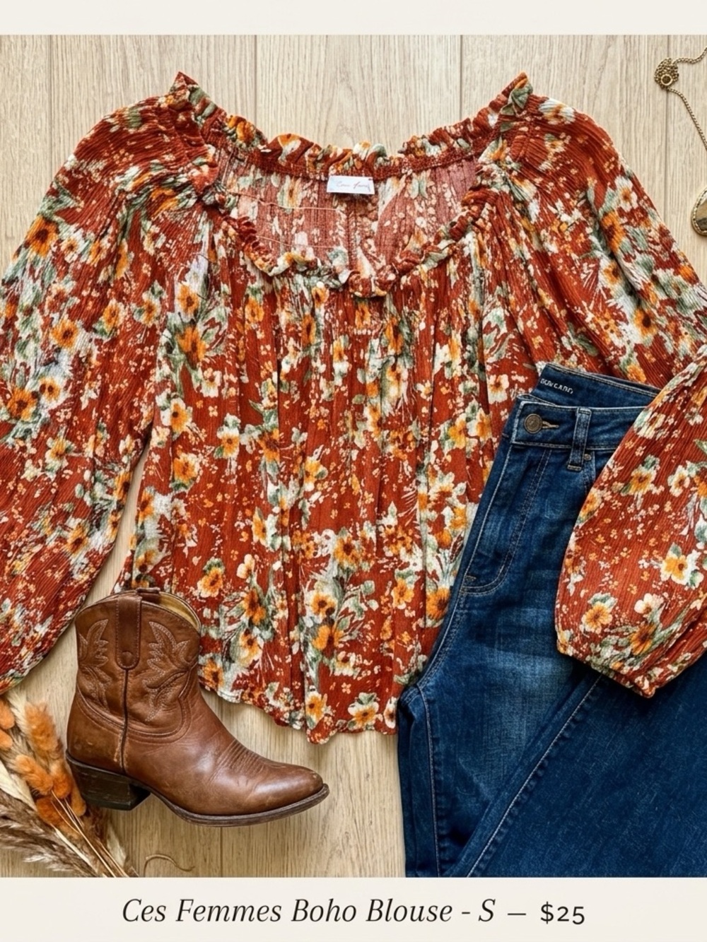 Off the Shoulder Boho Peasant Top Balloon Sleeve - Size S